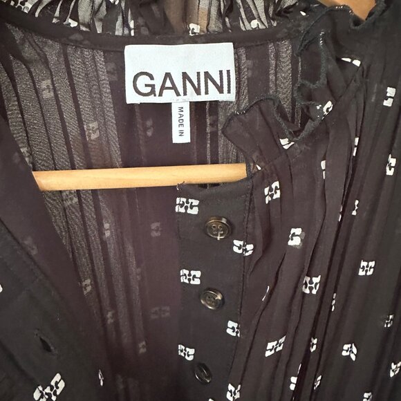 GANNI Black Pleated Georgette Midi Dress - Picture 3 of 6